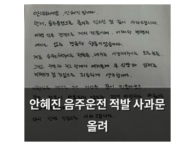 안혜진 음주운전 적발 사과문 올려